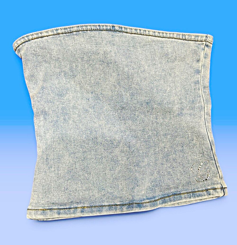 I.AM.GIA Blue Denim Strapless Tube Top Logo Accent Slim Stretch Size S